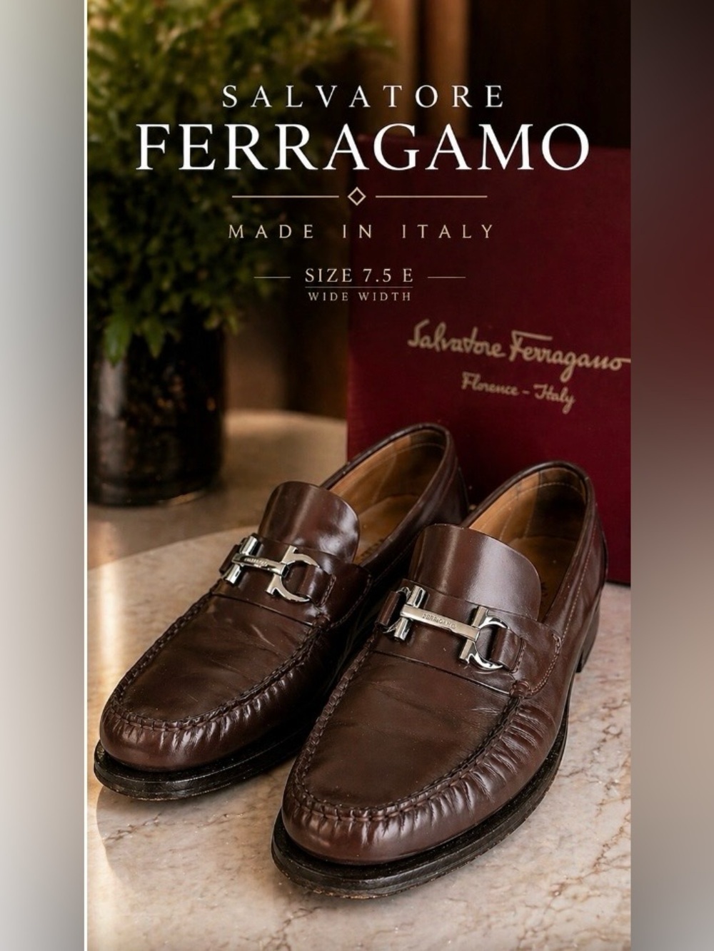 Salvatore Ferragamo Brown Gancini Bit Leather Loafers Mens 7.5 E (Wide)
